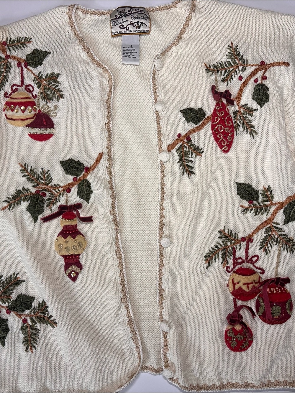 Heirloom Collectibles Christmas Cardigan M Embroidered Ornaments Y2K - Picture 2 of 10